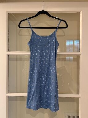Blue Floral Slip Dress with Spaghetti Straps